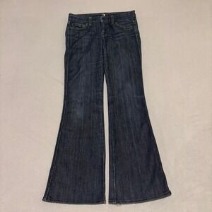 7 For All Mankind A Pocket Flare Jeans Dark Wash Low Rise Blue Denim Sz 25 28x30